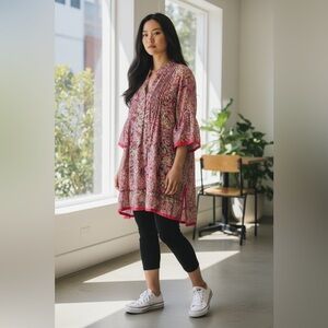 NWT Italian Pink Paisley Tunic/ Dress  3/4 bell sleeve - multiple sizes